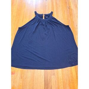 Loft Women Medium Navy Halter Style Keyhole Closure Flowy Relaxed Fit Tank Top